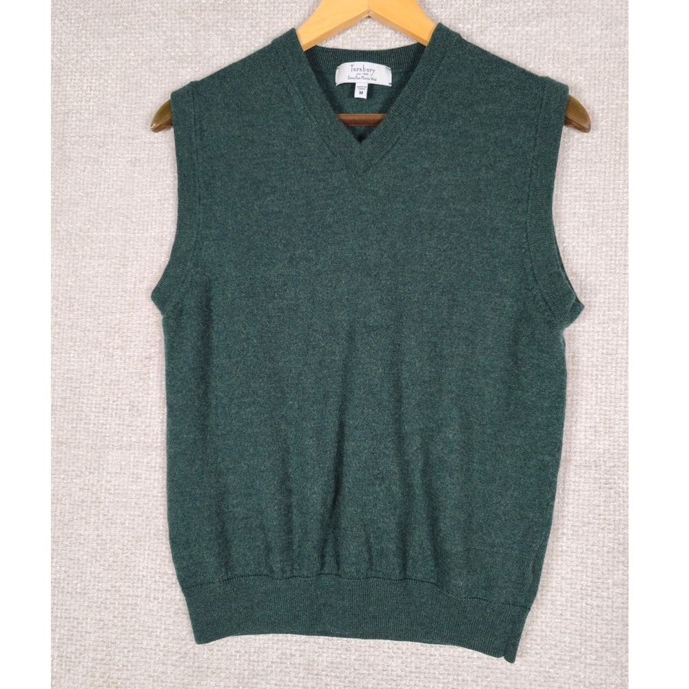 Turnbury Kids Green 100% Extra Fine‎ Merino Wool V-Neck Sweater Vest Sz Medium